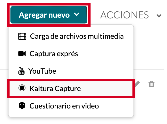 selección descargar Kaltura Capture