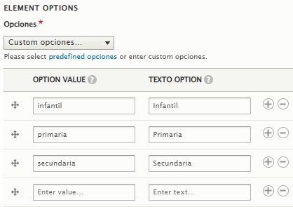 opciones de un campo de seleccionar