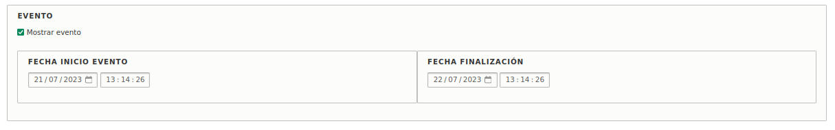 Formulario para la creación de un evento